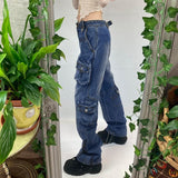 OOTDGIRL Autumn outfits 2000S Retro Blue Pockets Jeans Low Rise Denim Pants Y2K Aesthetic Grunge Baggy Trousers Women Korean Fashion Vintage Streetwear