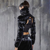 OOTDGIRL Y2k Winter Turtleneck Women Cropped Coats Punk Zip Up Buckle Patchwork Black Warm Jackets Fashion Streetwear Top