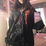 OOTDGIRL Dark Academia Graphic Print Oversized Sweatshirt Y2K Aesthetics Mall Goth Zip Up Hoodies E-Girl Gothic Grunge Retro Coat Jackets