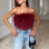 Ootdgirl Ladies Spring Summer Strapless New Short Tops Casual Solid Color Sleeveless Ostrich Feather Fashion Vest Elegant Streetwear Tops