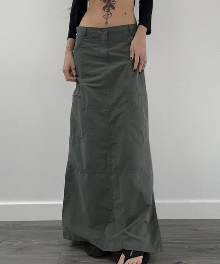 Ootdgirl  Harajuku Slit Cargo Long Skirts Y2K Low Waist Maxi Skirt Women's Ankle-Length Skirt 2000S Retro Fairycore Grunge Outfit