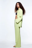 OOTDGIRL Women's Green Leisure Lapel Long Sleeves Blazer Suit Female Loose High Waist Straight Trousers 2 Piece Set