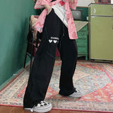 Ootdgirl Harajuku Pink Pants Streetwear Women Oversize High Waist Wide Leg Trousers Embroidery Aesthetic Loose Korean Fashion