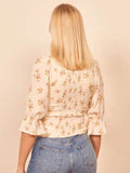 OOTDGIRL Summer Women Shirt Ladies Half Sleeves Floral Print Square Collar Elastic Crop Top Vintage Ladies Blouse