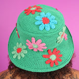 OOTDGIRL Y2k Knitted Bucket Hats Women Flower Pattern Wide Brim Outdoor Sun Protection Bucket Cap Photo Props Fisherman Hat