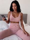 OOTDGIRL Fur Two Piece Outfits Sexy Backless Crop Tops Women Outfits Matching Set Top And High Waist Pants Party Clubwear