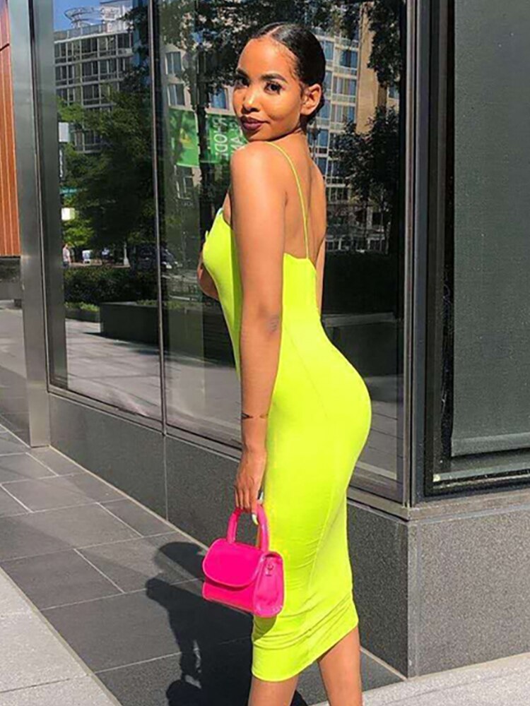 OOTDGIRL Double Layers Summer Dress Women New Backless Sexy Bodycon Long Dress Woman Party Night Cotton Elegant Dress Lime