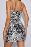 OOTDGIRL Solid Sequin Sleeveless Chain Mini Dress