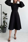 OOTDGIRL 2024 New Woman dress Solid Color Backless Lantern Sleeve Midi Dress