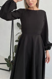 OOTDGIRL 2024 New Woman dress Solid Color Backless Lantern Sleeve Midi Dress