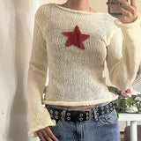 OOTDGIRL 2024 New Spring Autumn Women's  SweaterStar Crochet Knit Cropped Knit Top