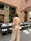 OOTDGIRL 2024 New Elegant Woman Tailored Vest and Pants Set Beige Color - Noxlook