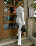 OOTDGIRL 2024 New Elegant Woman Tie-Front Crop Jacket and Pants Set Ecru Color - Noxlook