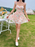 Ootdgirl  Y2K Women Mini Tank Dress 2022 Backless Floral Square Collar Sleeveless  Boho Party Beachwear Summer Clothing 2022