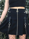 Ootdgirl Halloween Y2K Vintage Pleated Skirt Harajuku Grunge Star Zipper Red Plaid A-Line Skirt Gothic High Waist With Belt Punk Skirts
