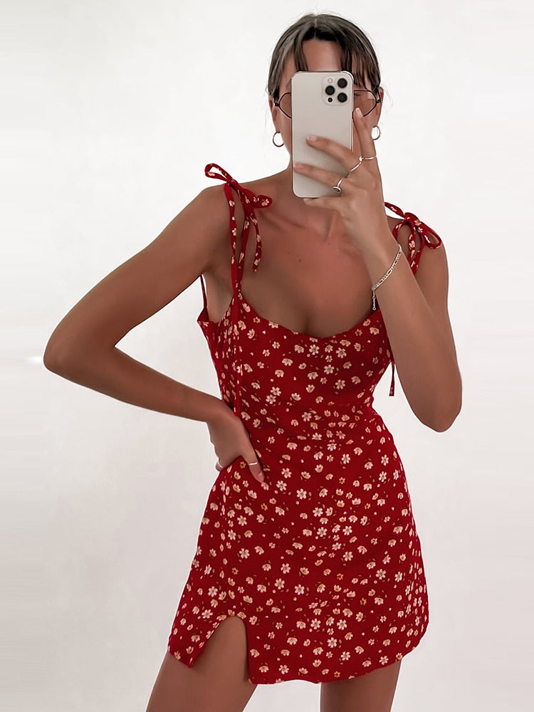 Ootdgirl  Beachwear Y2K Women Mini Sundress BOHO Floral Print Sleeveless Backless  2022 Birthday Dresses For Women Elegant