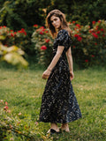Ootdgirl  Y2K Midi Elegant Sundress For Woman 2022 Side Split Floral Square Collar Short Sleeve  Partywear Summer Clothing