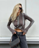 New Fashionable Hole Contrast Color Plush Striped Round Neck Fashion Sweater