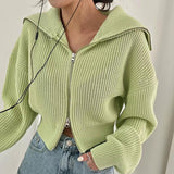 OOTDGIRL 2024 New Spring Autumn Women's  SweaterY2K Double Zip Knit Top