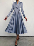 OOTDGIRL 2024 new Midi dresses Fashion Elegant Long Sleeve V-Neck Evening Dress