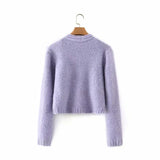 OOTDGIRL 2024 New Spring Autumn Women's  SweaterKnitted Purple Sling V-neck Cardigan