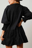 OOTDGIRL Lapel Button Up Sequin Tiered Mini Dress