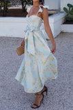 OOTDGIRL 2024 new Midi dresses Vintage Elegant Print Frenulum Square Collar Princess Dresses
