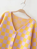 OOTDGIRL 2024 New Spring Autumn Women's  SweaterYellow and Lavender Cardigan