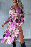 OOTDGIRL 2024 new Midi dresses Elegant Floral Slit V Neck Printed Dress Dresses