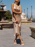 OOTDGIRL 2024 new Midi dresses Long Elegant Satin Sling Slim-fit Dress