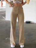 Women's solid color jeans loose slim high waist women's casual trousers