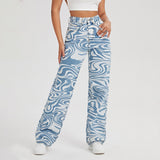 Women's Swirl Abstract Mid Rise Wide Leg Jeans