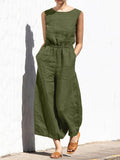 Ootdgirl Solid color high waist sleeveless trousers women's fashion casual loose-fitting temperament jumpsuit