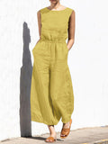 Ootdgirl Solid color high waist sleeveless trousers women's fashion casual loose-fitting temperament jumpsuit