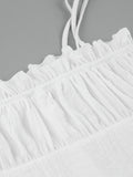 Sexy White V-Neck Ruffle Skirt Tight Sling Dress