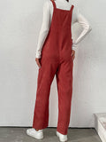 New women's solid color loose suspender corduroy wide leg jumpsuit