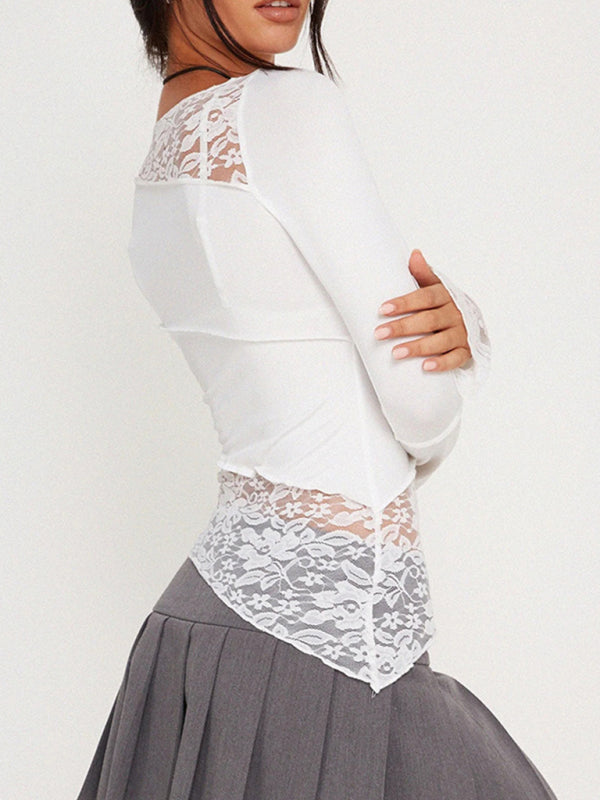 Women's lace patchwork long sleeve top