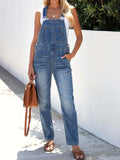 Women's washed blue overalls jeans jumpsuit
