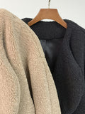 OOTDGIRL Autumn and winter short silhouette lambs plush coat lapel plush women's wool sweater