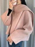 Women's short double-sided cashmere coat with scarf