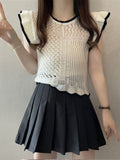 New style hollow patchwork small flying sleeve sweater