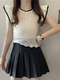 New style hollow patchwork small flying sleeve sweater