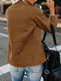 Slim fashion trendy solid color loose zippered multi-pocket jacket women's coat