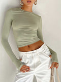 Women's solid color bottoming round neck T-shirt hot girl slimming long-sleeved top T-shirt