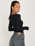Women's new fashion and sexy U-neck small lace knitted bottoming shirt