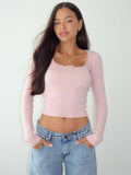 Women's new fashion and sexy U-neck small lace knitted bottoming shirt