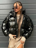 New personalized trendy motorcycle style thick warm shiny short cotton coat