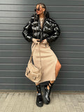 New personalized trendy motorcycle style thick warm shiny short cotton coat