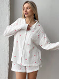 New floral long-sleeved tops and shorts two-piece casual suit