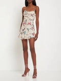 New French style pure desire butterfly print suspender sexy backless dress